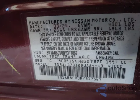 2024 Nissan Sentra Sv Xtronic Cvt from USA, damaged, VIN 3N1AB8CV0RY317867